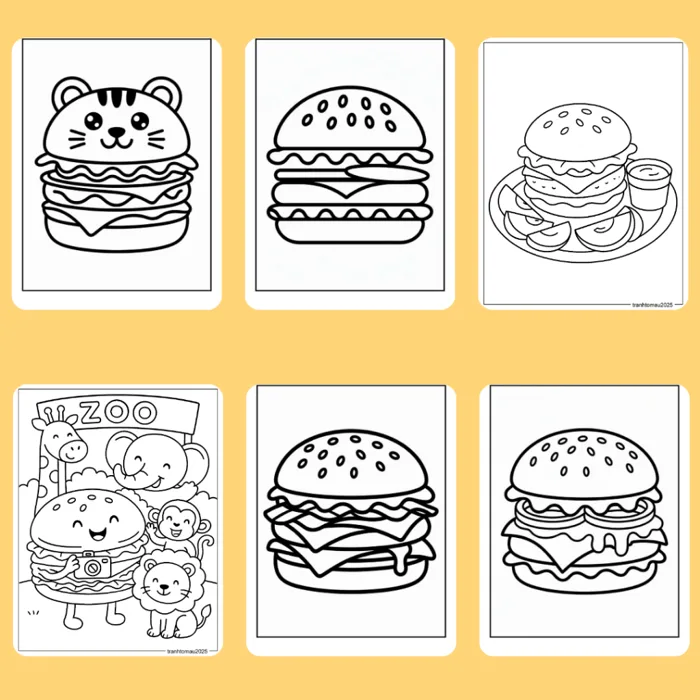 Bộ 50/25/10 tờ tranh tô màu, tranh tập tô cho bé hình bánh Hamburger, giấy  A4, A5 thường 70gsm HB737T | Shopee Việt Nam