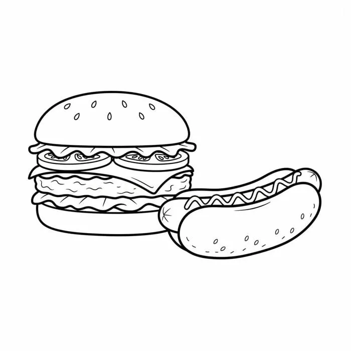 Tô màu Hamburger và Bánh Mì - Trang Tô Màu Cho Bé