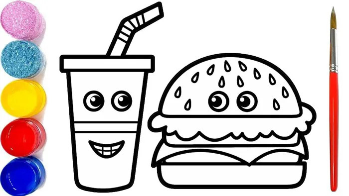 Vẽ và tô màu bánh Hamburger dễ thương 💖 Glitter Burger Meal Drawing and  Coloring For Kids 💖