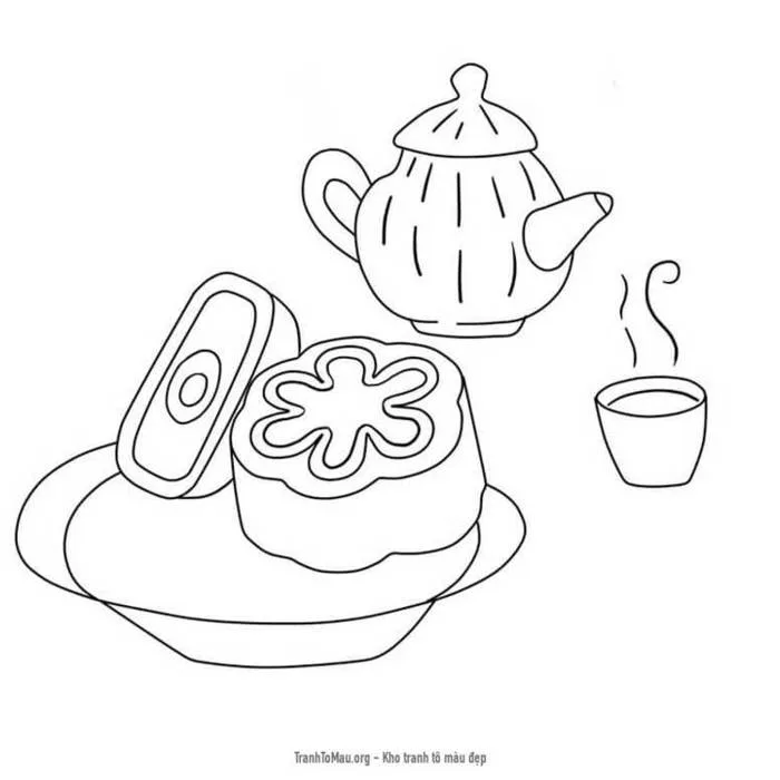 Tải tranh tô màu Bánh Trung Thu và Trà