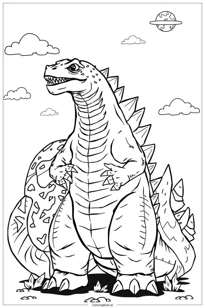 Trang Tô Màu godzilla bảo vệ trái đất (Có thể In Miễn Phí dưới định dạng  PDF & PNG)