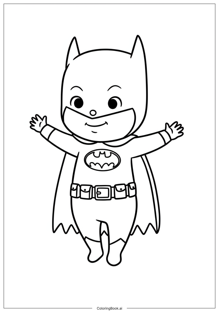 Trang Tô Màu Em Bé Batman Mặc Bộ Liền Quần Có Áo Cloak (Có thể In Miễn Phí  dưới định dạng PDF & PNG)