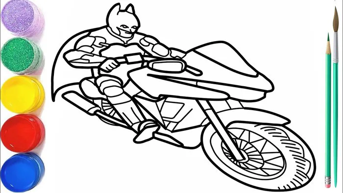 Vẽ và tô màu Người Dơi lái mô tô | Glitter Coloring Batman Riding  Motorcycle | 오토바이를 타는 배트맨