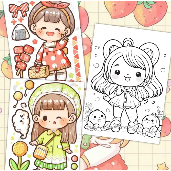 Bộ 50 Tờ Tranh Tô Màu Bé Gái Cute Dễ Thương Khổ A5 Chất Giấy Dày Đẹp