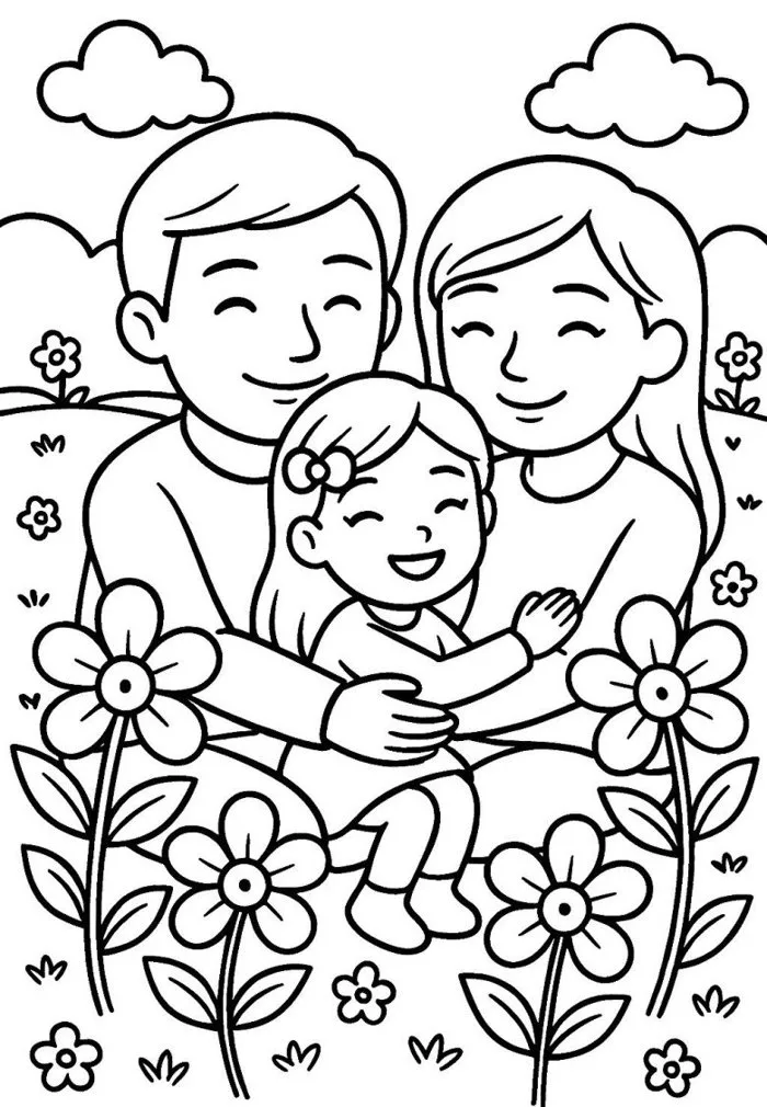 Bé tô màu tranh gia đình tặng bố mẹ ngày Vu Lan báo hiếu