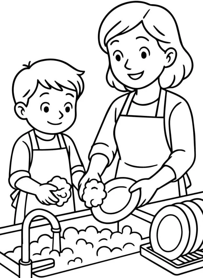 Tranh tô màu dạy tập làm việc nhà giúp bố mẹ, nuôi dưỡng tính tự lập