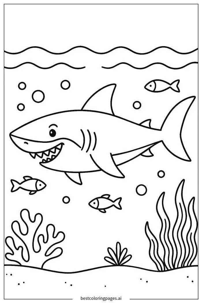 Cá mập bơi lội trong đại dương Trang tô màu - In miễn phí |  BestColoringPages AI