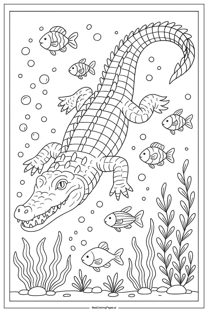 Cá sấu bơi lội dưới đại dương Trang tô màu - In miễn phí |  BestColoringPages AI