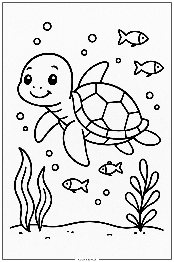 Trang Tô Màu Rùa Biển Bơi Dưới Biển (Có thể In Miễn Phí dưới định dạng PDF  & PNG)