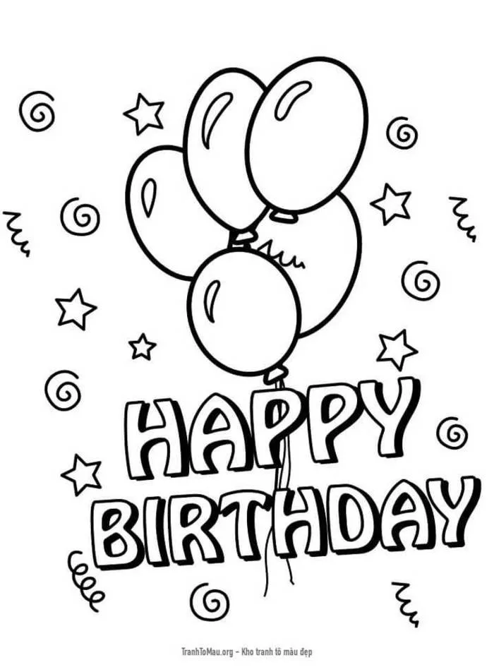 Tải tranh tô màu Bong bóng Happy Birthday
