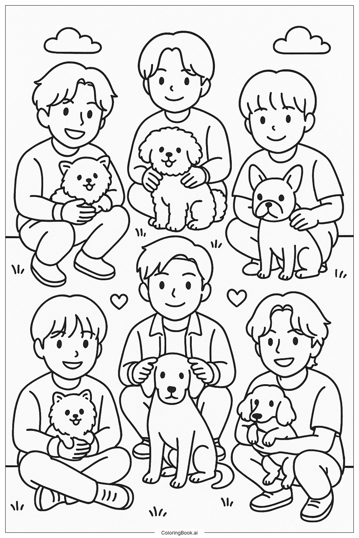 50 trang tô màu BTS (PDF và PNG miễn phí)