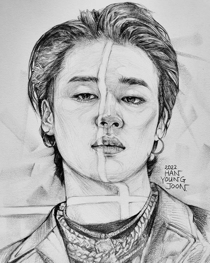 Tranh vẽ Jimin BTS mắt không tròng được mang đi triển lãm