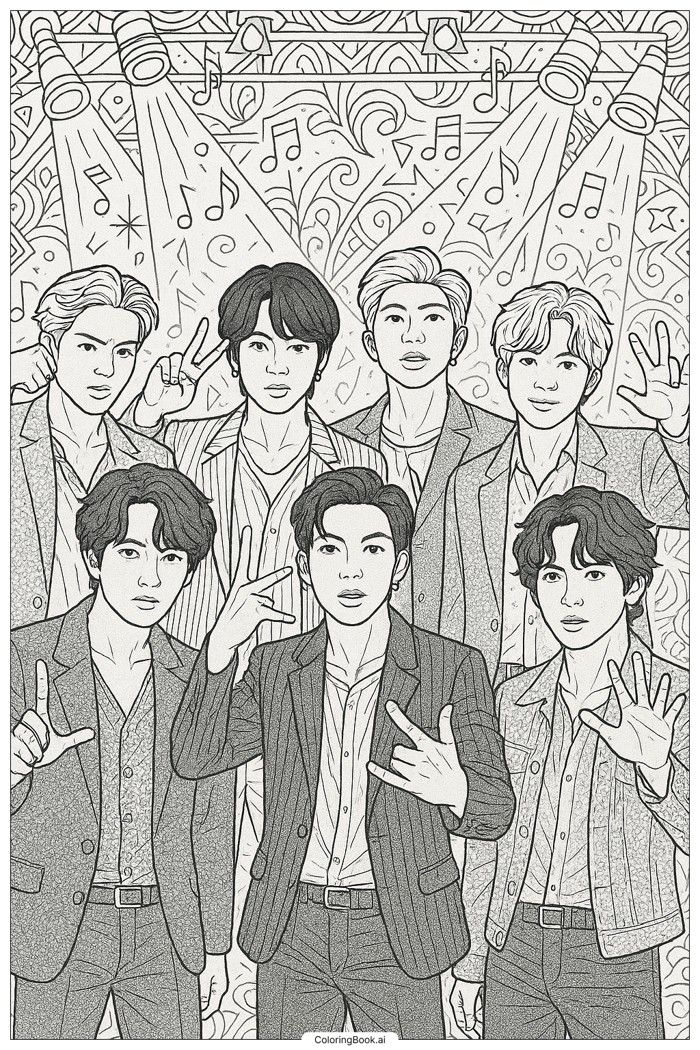 50 trang tô màu BTS (PDF và PNG miễn phí)