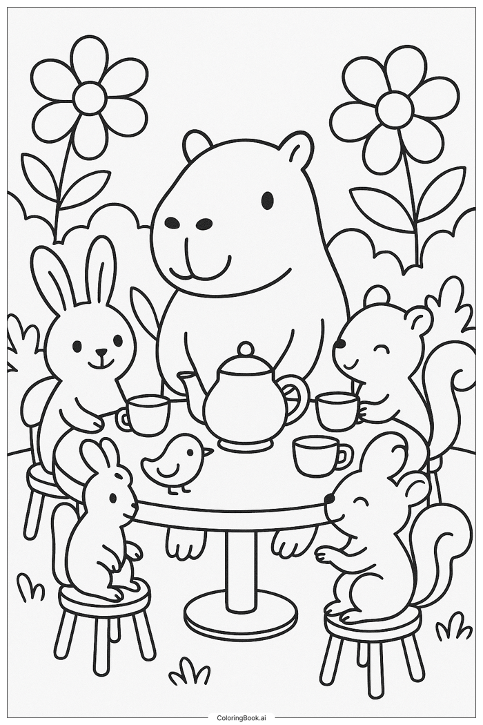 Trang Tô Màu Chuột Capybara Tổ Chức Tiệc Trà Cho Động Vật (Có thể In Miễn  Phí dưới định dạng PDF & PNG)