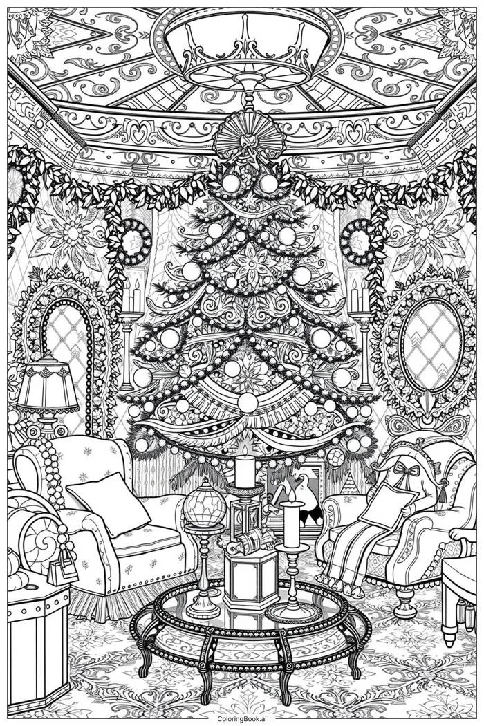 Trang Tô Màu Gia đình tụ họp bên cây thông Noel (Có thể In Miễn Phí dưới  định dạng PDF & PNG)
