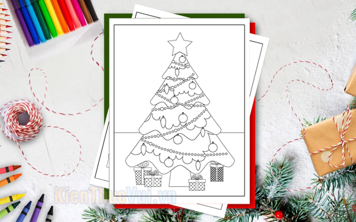Tranh tô màu cây thông Noel