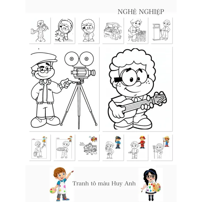 Bộ 25 tranh tô màu cho bé chủ đề nghề nghiệp | Shopee Việt Nam