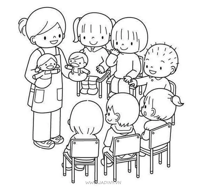 Tranh rỗng tô màu chủ đề trường mầm non – Jadiny
