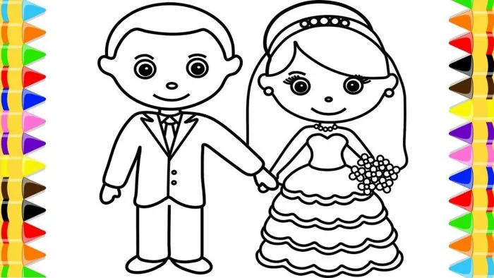 Vẽ Và Tô Màu Cô Dâu Chú Rể , Drawing And Coloring Little Bride and Groom