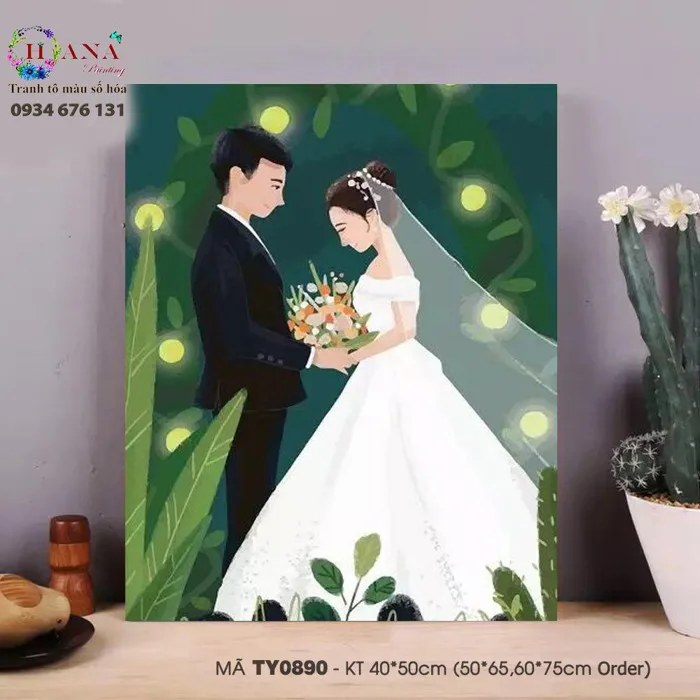 sẵn có] Tranh số hóa tự tô màu theo số - Cô dâu chú rể tranh cặp đôi |  Shopee Việt Nam