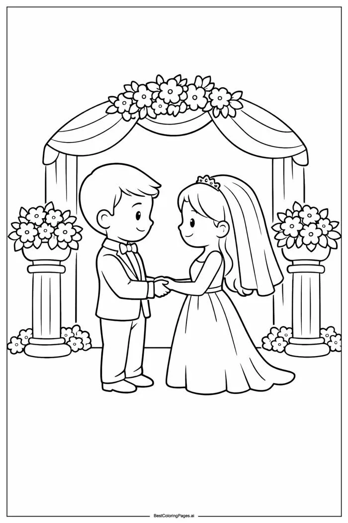 Cô dâu và chú rể tại lễ đường Trang tô màu - In miễn phí |  BestColoringPages AI