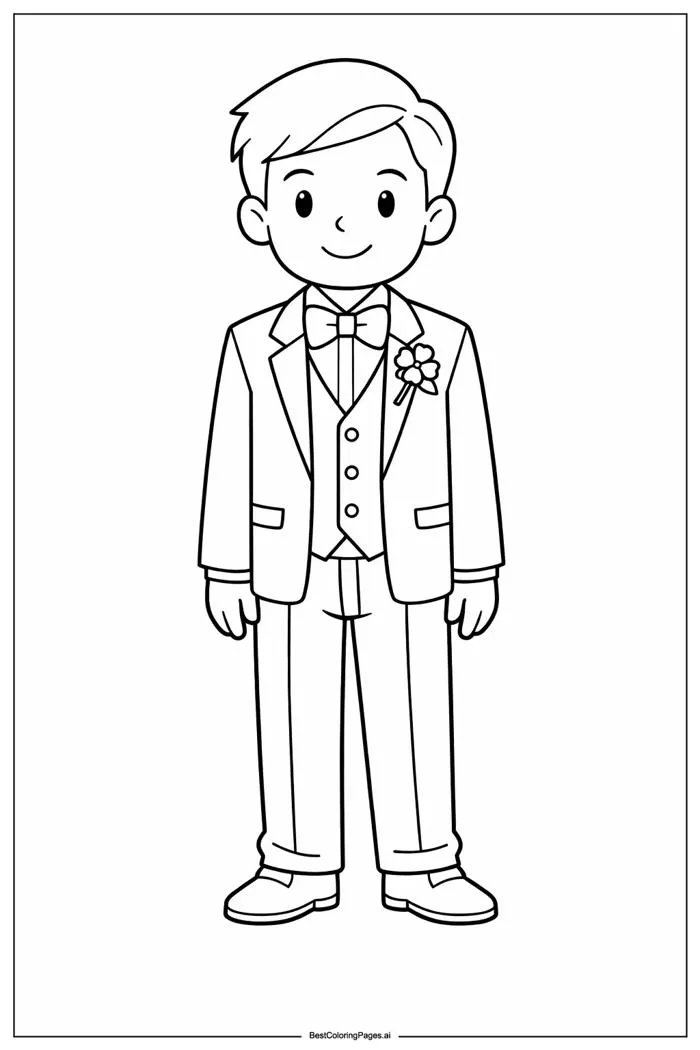 Chú rể trong bộ vest cưới lịch lãm Trang tô màu - In miễn phí |  BestColoringPages AI
