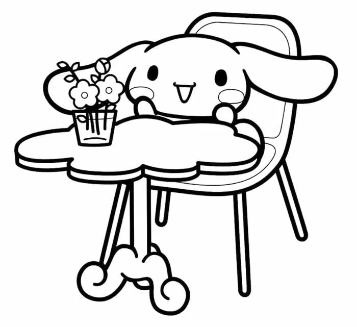 Tranh tô màu Cinnamoroll ngồi bàn ăn « in trực tiếp