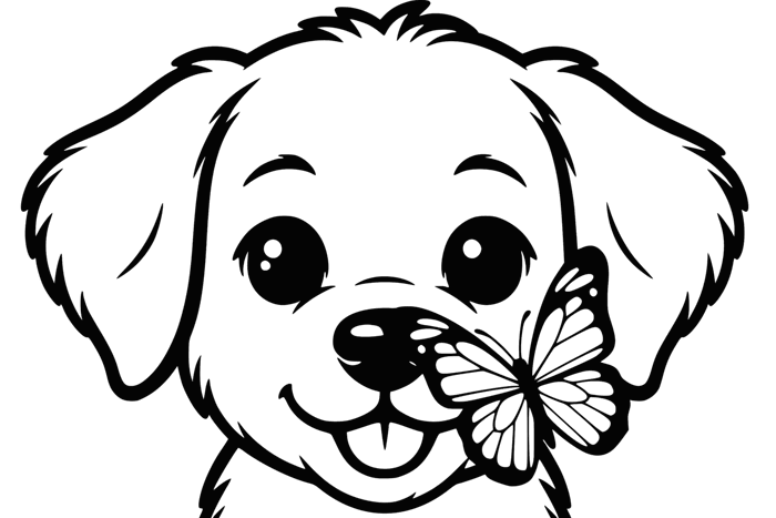 Hình ảnh miễn phí: Một bức tranh tô màu đen trắng của một chú chó nhỏ dễ  thương với một con bướm trên mũi