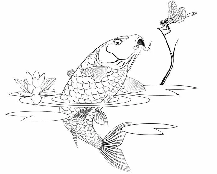 Tô màu Con Cá Chép Bắt Chuồn Chuồn - Trang Tô Màu Cho Bé