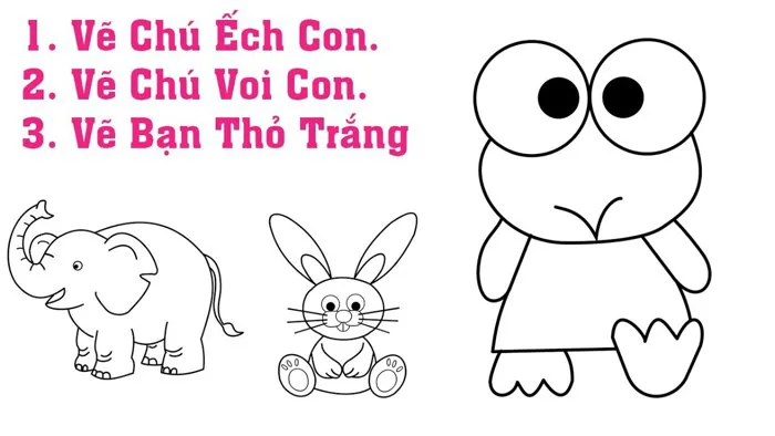 Hướng Dẫn Vẽ Và Tải Tranh Tô Màu Chú Ếch Con, Thỏ Trắng, Voi Con