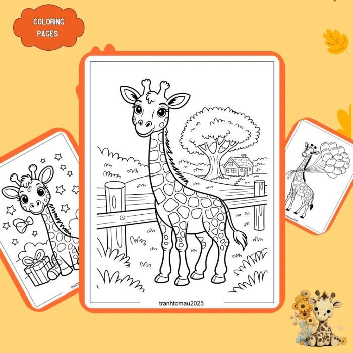 Bộ 50/25/10 tờ tranh tô màu, tranh tập tô hình con hươu cao cổ Giraffe,  giấy A4, A5 thường 70gsm GR939T | Shopee Việt Nam