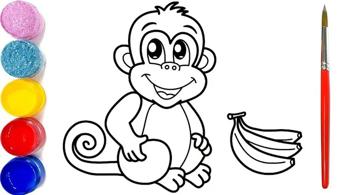 Vẽ tranh tô màu chú khỉ con dễ thương 💖 How to Draw a Cute Monkey Easy 💖  Glitter Coloring 💖