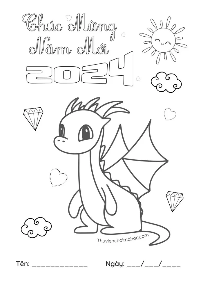 TẾT 2024 | Bộ 12 tranh tô màu hình RỒNG siêu CUTE cho bé