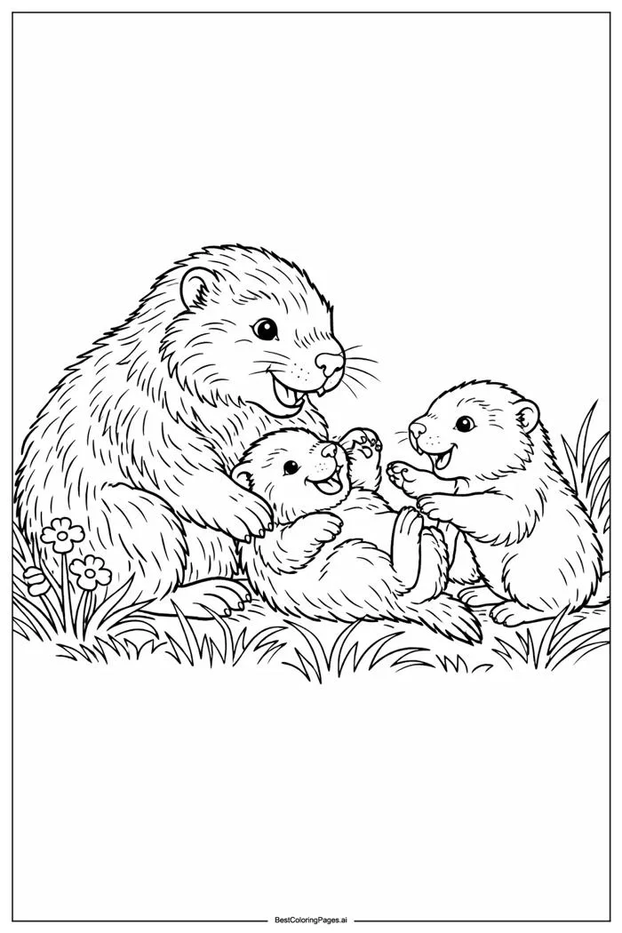 Sóc đất mẹ vui đùa cùng đàn con thơ Trang tô màu - In miễn phí |  BestColoringPages AI