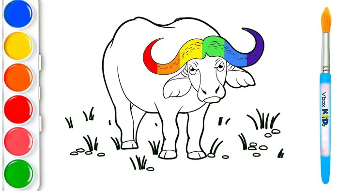 Hướng dẫn bé vẽ và tô màu con trâu | How to draw the buffalo [Vbox Kids]