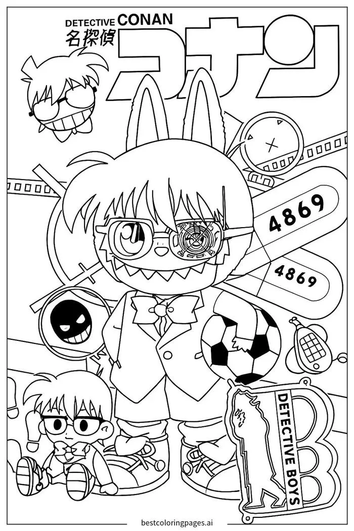 Thám Tử Conan Labubu Trang tô màu - In miễn phí | BestColoringPages AI