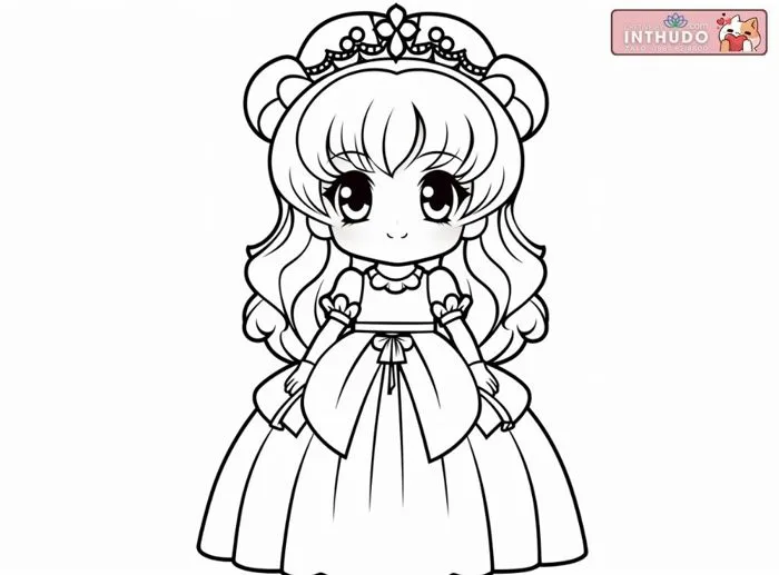 Hình vẽ đơn giản công chúa chibi cute dễ thương cho các bé tập tô màu