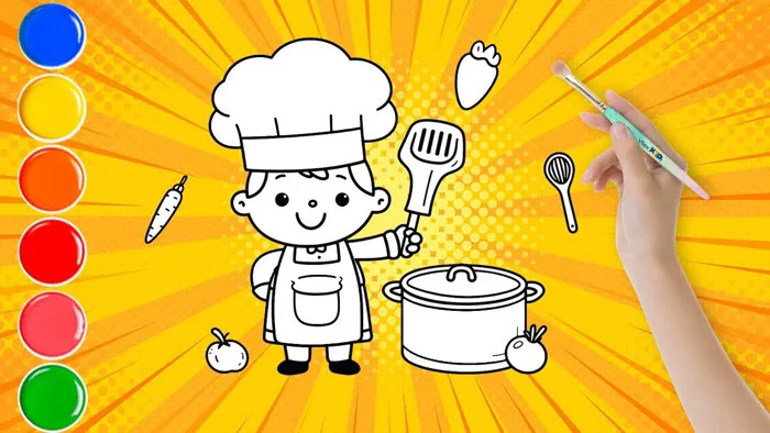 Bé vẽ và tô màu đầu bếp tí hon | Vẽ tranh chủ đề ước mơ của em | How to  draw the chef