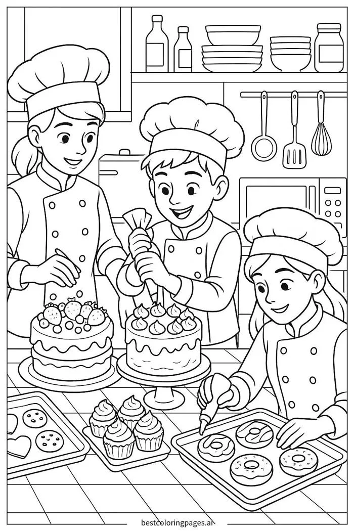 Đầu bếp chuẩn bị món tráng miệng Trang tô màu - In miễn phí |  BestColoringPages AI