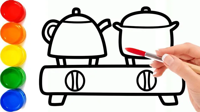 Tranh tô màu đồ dùng nấu ăn gia đình bé