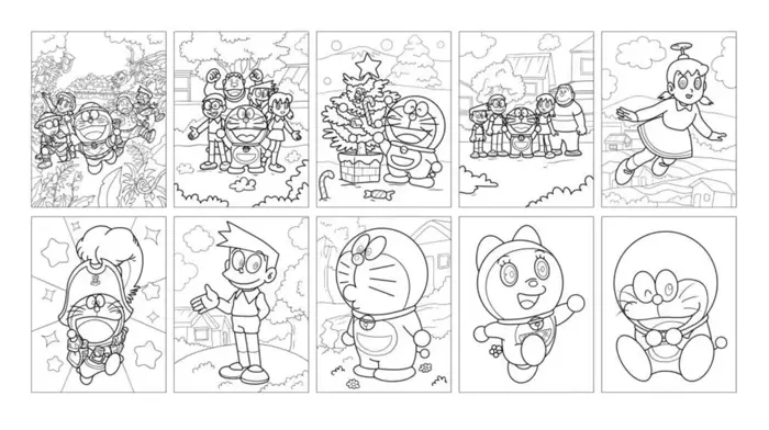 Set 10 tờ tranh tô màu các nhân vật hoạt hình Doraemon (phù hợp màu sáp màu  chì) Giấy Tô Màu Chất Lượng 80 Gsm Sử Dụng Sáp Màu Và Chì -