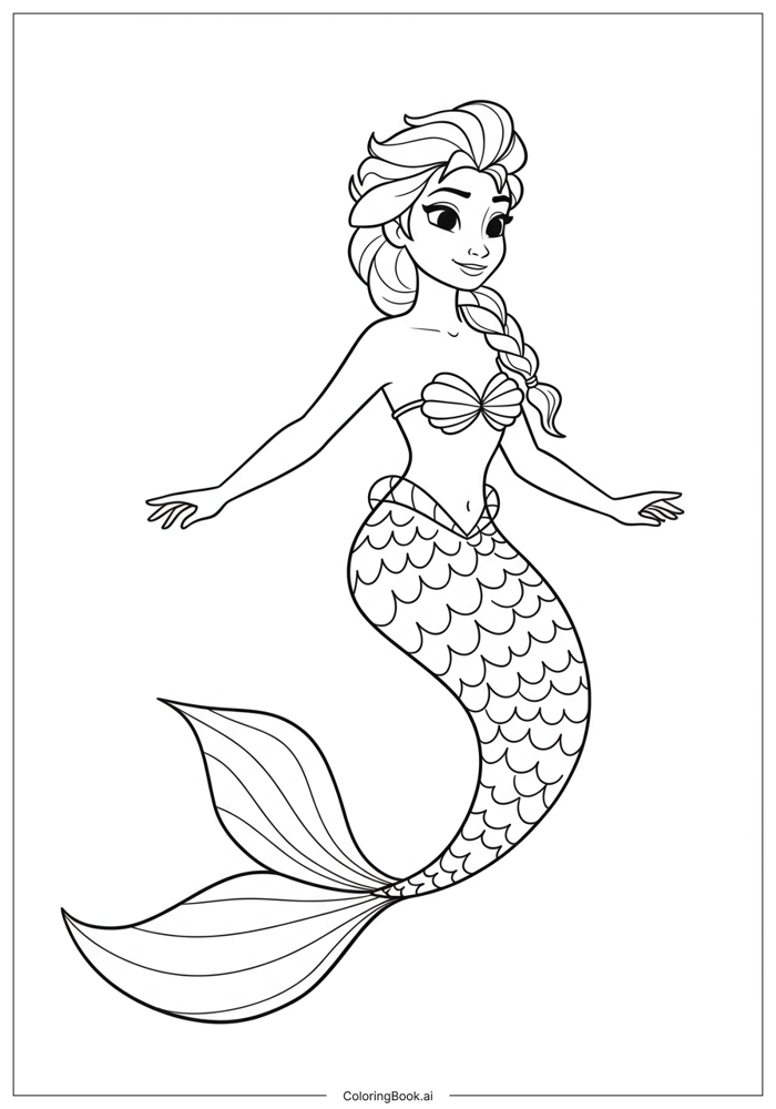 Trang Tô Màu Elsa như Nàng tiên cá với đuôi pha lê (Có thể In Miễn Phí dưới  định dạng PDF & PNG)