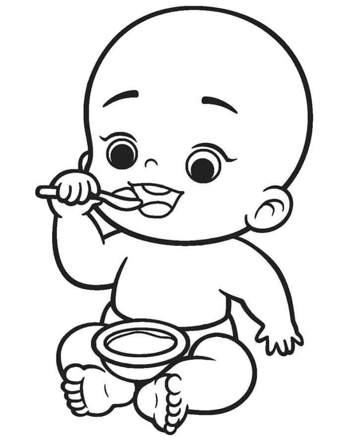 Tô màu Em Bé Đang Ăn - Trang Tô Màu Cho Bé