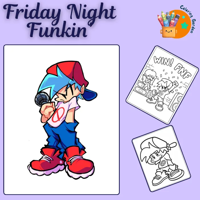 Set 50/25 tờ tranh tô màu, tranh tập tô cho bé hình trò chơi Friday Night  Funkin’ giấy A4, A5 T0579FN