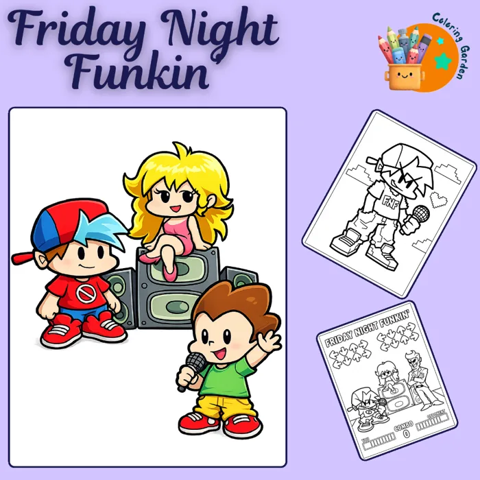 Set 50/25 tờ tranh tô màu, tranh tập tô cho bé hình trò chơi Friday Night  Funkin’ giấy A4, A5 T0627FN