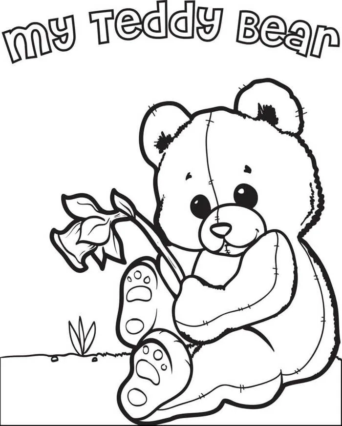 Tô màu Gấu Teddyvà Bông Hoa - Trang Tô Màu Cho Bé