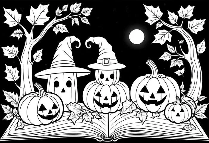 Hình ảnh miễn phí: Sách tô màu Halloween, tranh tô màu với những quả bí ngô  đội mũ phù thủy