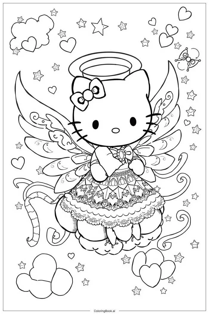Trang Tô Màu Hello Kitty Thiên Thần Mây (Có thể In Miễn Phí dưới định dạng  PDF & PNG)