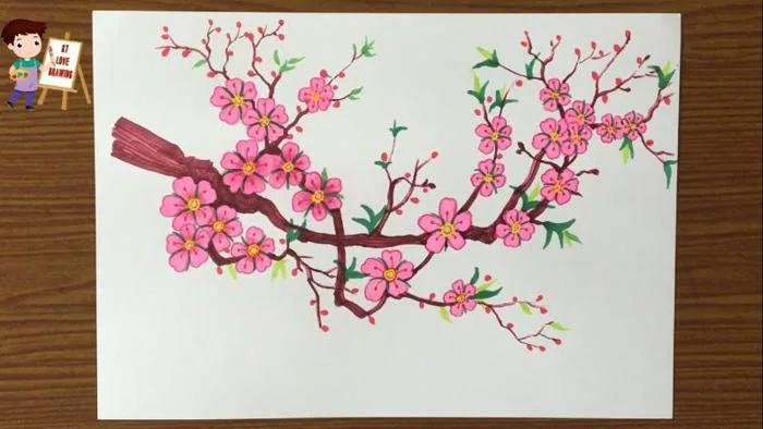 Hướng dẫn chi tiết cách vẽ cành Đào đẹp đơn giản - Artnam