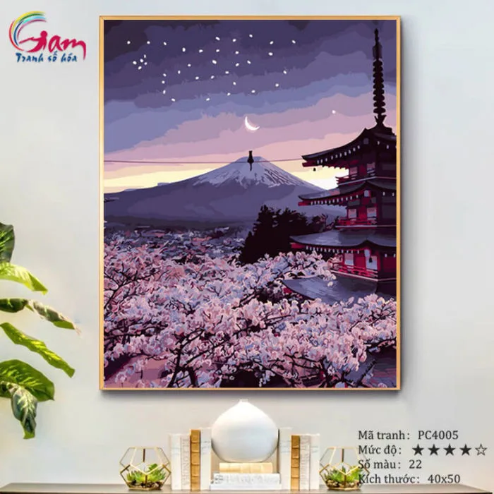 Tranh tô màu theo số phong cảnh Nhật Bản hoa anh đào PC4005 40x50cm đã căng  khung Tranh Màu Sắc Sặc Sỡ Cho Người Lớn Tranh Abstract Cho Việc Sơn Màu -